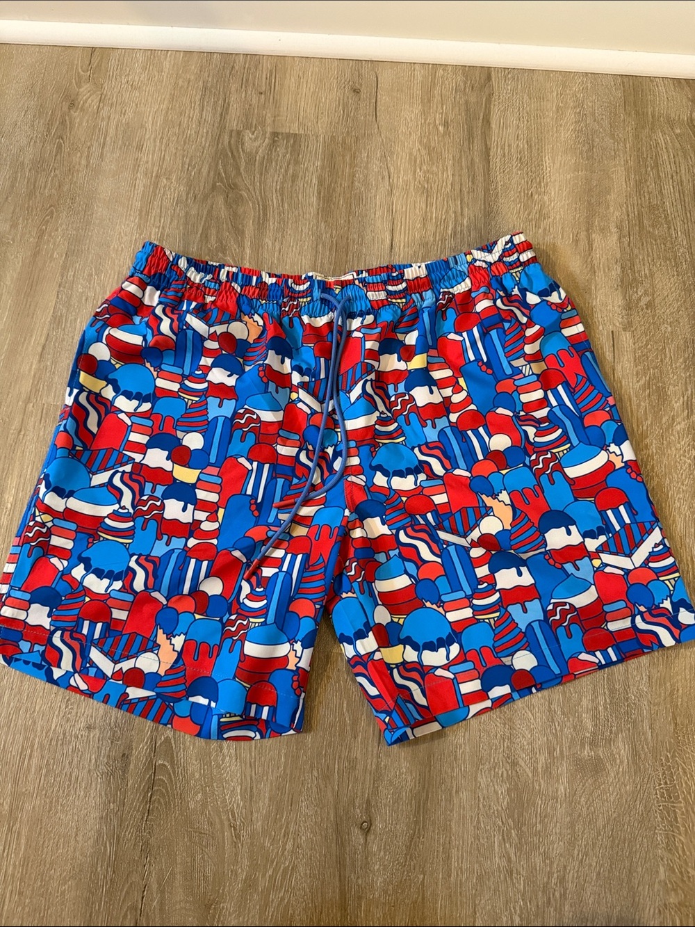RSVLTS Red, Blue & White Ice Cream Abstract Print Swim Trunks